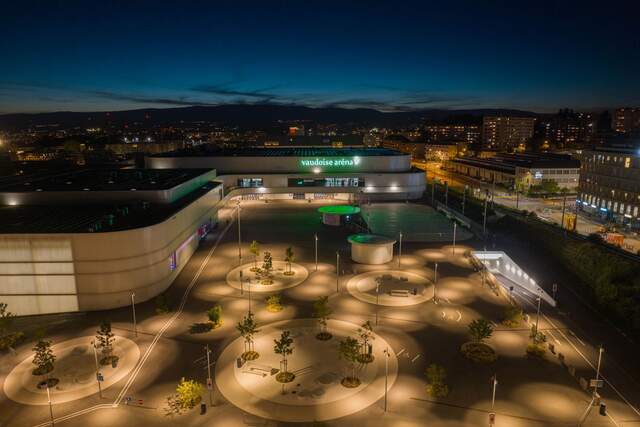 La Vaudoise aréna vu d'en haut de nuit